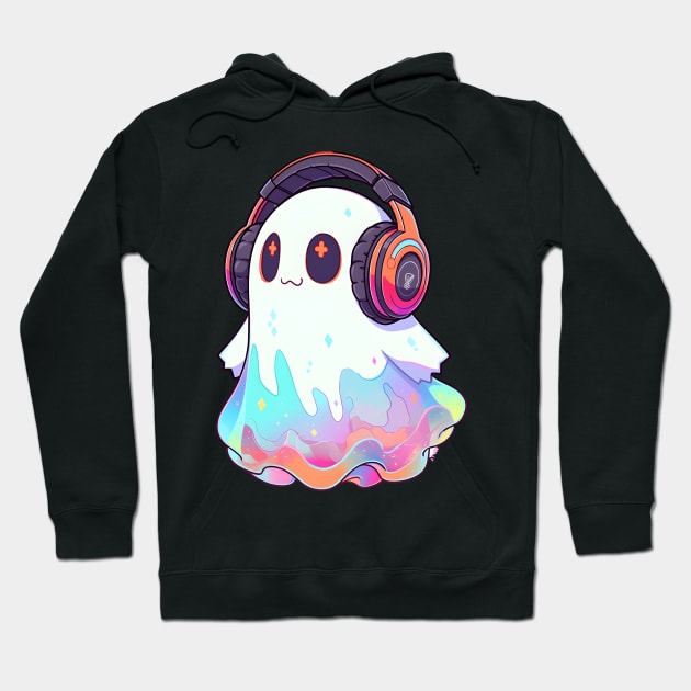 Cute Ghost With Headphones Hoodie by pako-valor